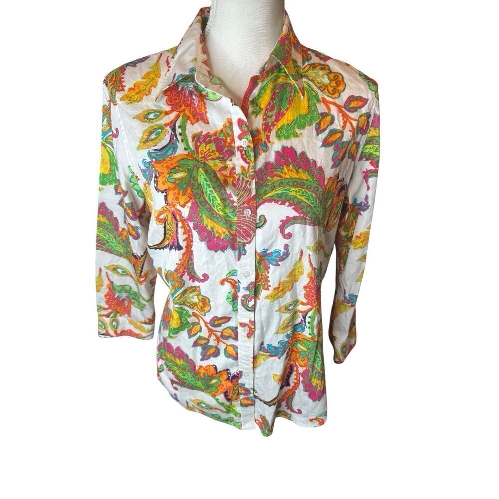 Vtg Polo Ralph Lauren Abstract Paisley Flower Art Shirt Sport Beach 90s Sz L